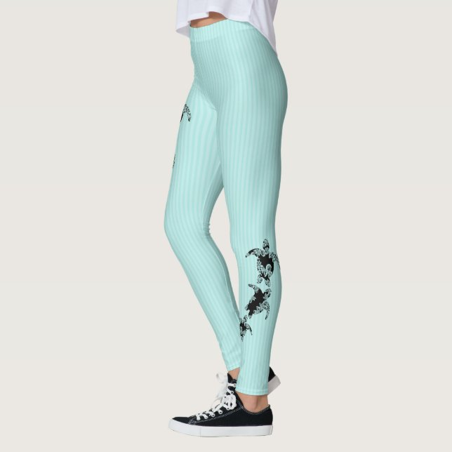 Meeresschildkröten und Button Streifen Aqua Leggin Leggings (Links)