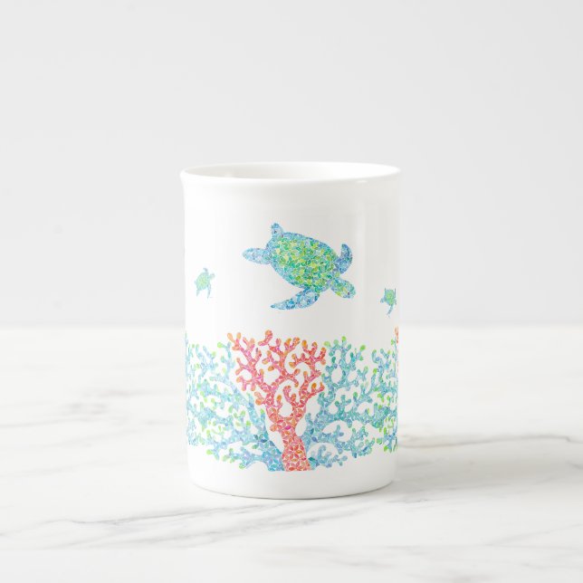 Meeresschildkröten und farbenfrohe Tasse (Vorderseite)