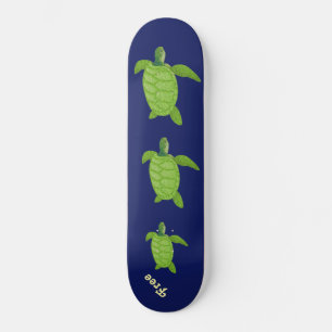 Meeresschildkröten und Kalligraphie auf blau Skateboard