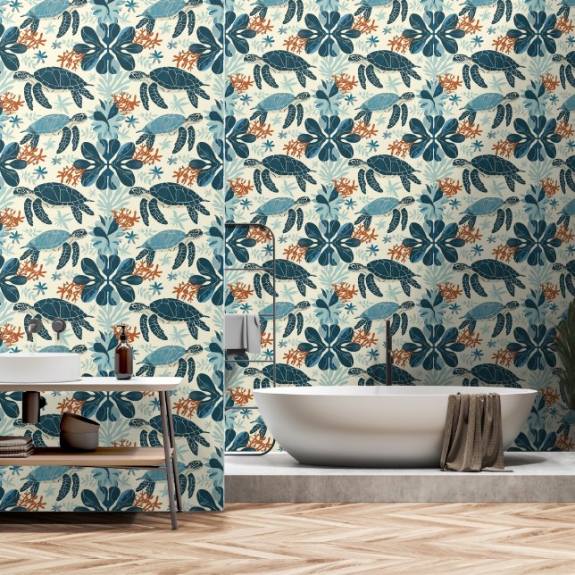 Meeresschildkröten und Kornmuster Tapete (Badezimmer)