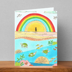 Meeresschildkröten und Regenbogenstrand Zeichnend  Dankeskarte