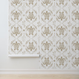 Meeresschildkröten und Seesterne Küsten-Beige-Aqua Tapete