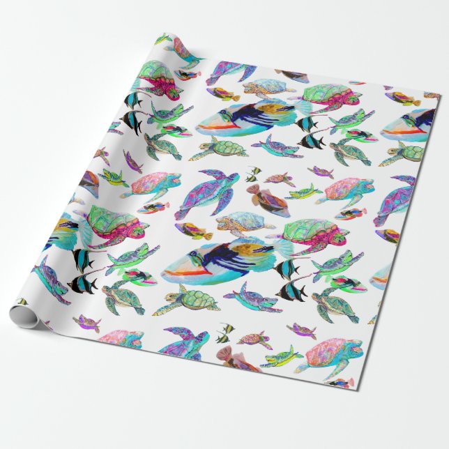 Meeresschildkröten und tropisches Fischwaschpapier Geschenkpapier (Ungerollt)