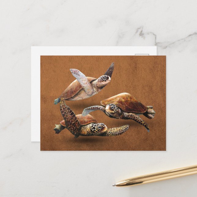Meeresschildkrötenaussterben Rette die Schildkröte Postkarte (Vorderseite/Rückseite Beispiel)