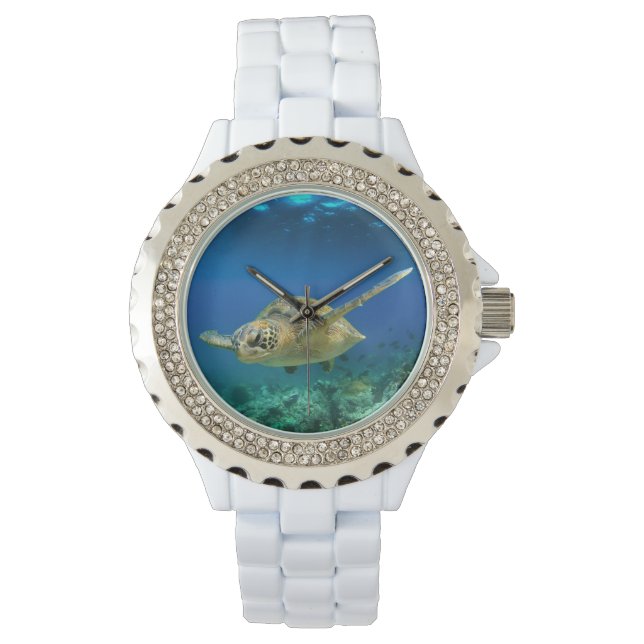 Meeresschildkrötenschwimmen unter Wasser Armbanduhr (Vorderseite)