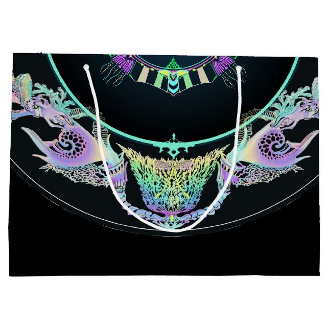 Meeresskizze in Neon Große Geschenktüte (Rückseite)