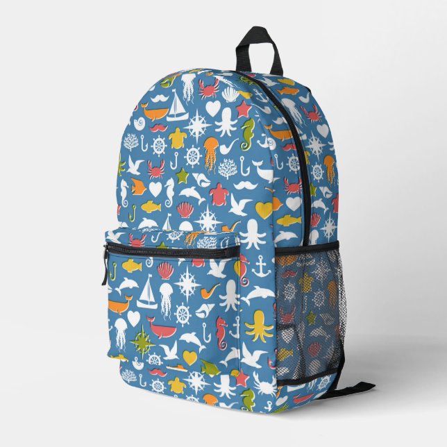 Meeressymbole Muster Bedruckter Rucksack (Rückseitige Ecke Rechts)