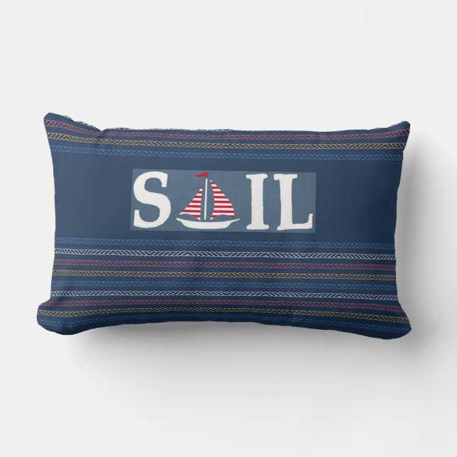 Meeresthema Blue Ocean Regatta Stripe Rope Lines Lendenkissen (Vorderseite)