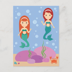 Meeresthema, Meerjungfrauen schwimmen unter Blasen Postkarte