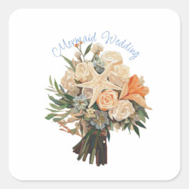Meeresthema Mermaid Hochzeit Quadratischer Aufkleber