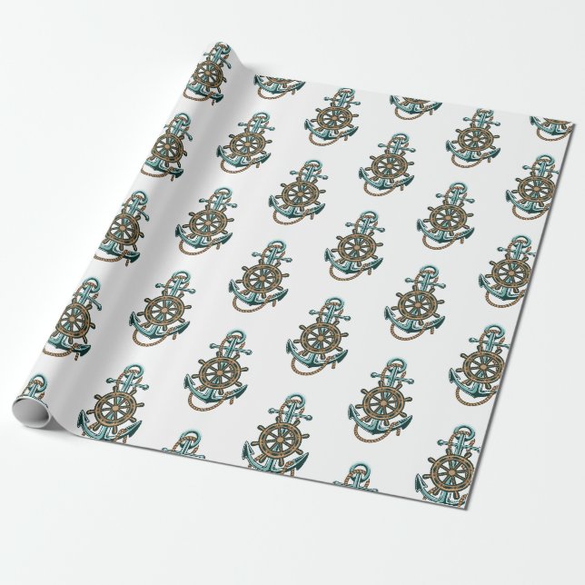 Meeresthema Nautic Green Anchor Boating Marine Geschenkpapier (Ungerollt)