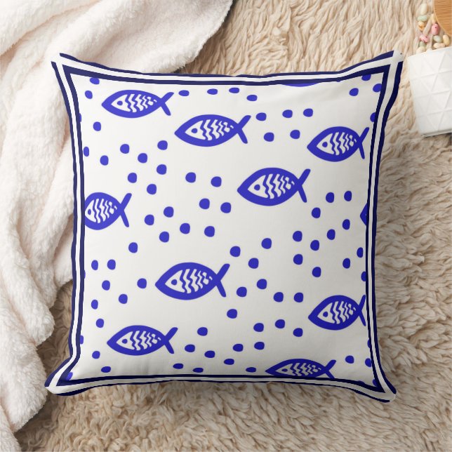 Meeresthema Nautische Elemente Fische Streifen Bla Kissen (Decke)