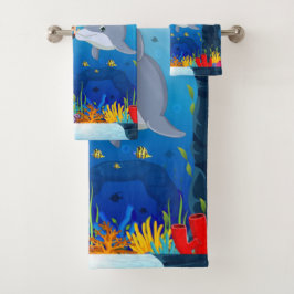 Meeresthema Tauchen mit Delphin Fish Coral Reed Badhandtuch Set