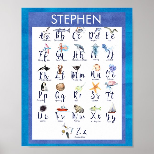 Meerestiere Alphabet für Kinder Poster (Vorne)