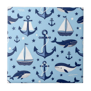 Meerestiere Anker Segelboote Muster Fliese