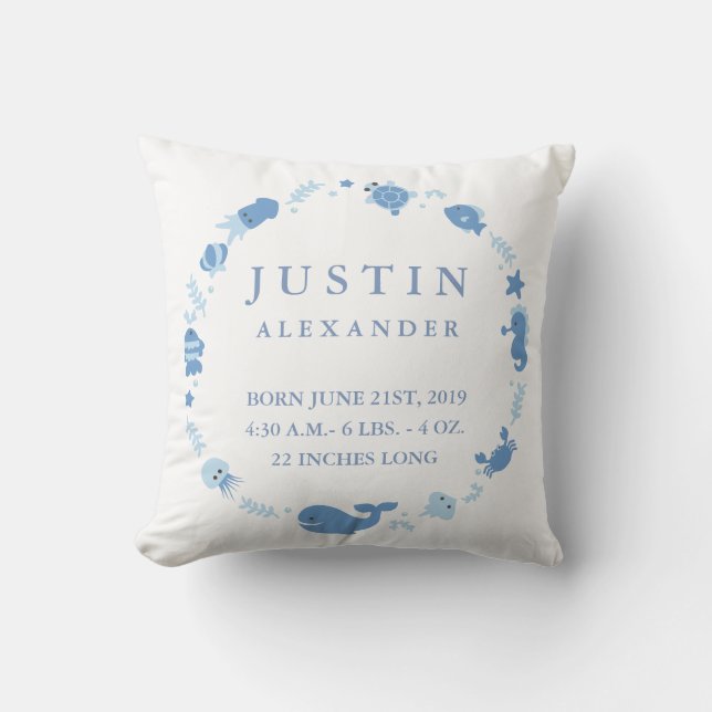 Meerestiere Border Baby Announcement Pillow Kissen (Vorderseite)