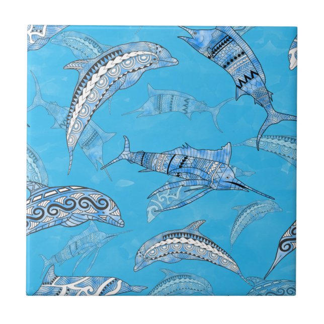 Meerestiere Delphine Marlins Fliese (Vorderseite)