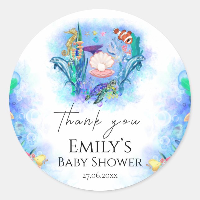 Meerestiere farbenfrohe Babydusche Runder Aufkleber (Vorderseite)