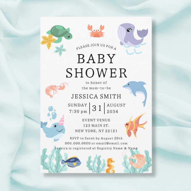 Meerestiere Geschlechtsneutrale Babydusche Einladung (Sea Animals Gender Neutral Baby Shower Invitation
)