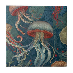 Meerestiere im Stil von Jellyfish William Morris Fliese