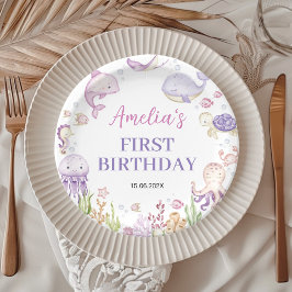 Meerestiere Mädchen unter dem Kindergeburtstag Pappteller