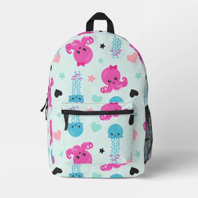 Meerestiere, Meeresleben, Oktopus, Quallen, Herzen Bedruckter Rucksack (Vorderseite)