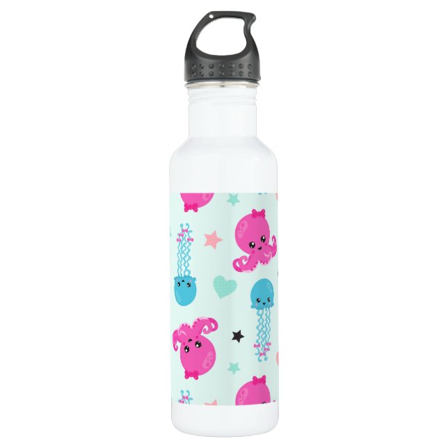 Meerestiere, Meeresleben, Oktopus, Quallen, Herzen Edelstahlflasche (Vorderseite)