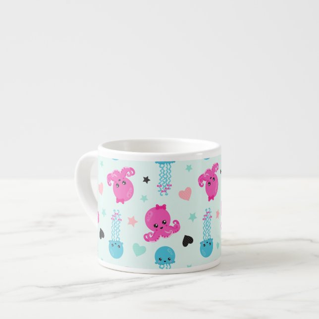 Meerestiere, Meeresleben, Oktopus, Quallen, Herzen Espressotasse (Vorderseite Links)