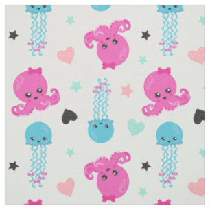 Meerestiere, Meeresleben, Oktopus, Quallen, Herzen Stoff