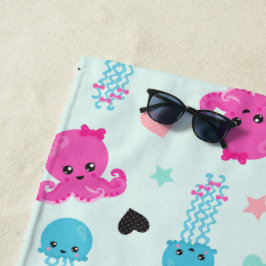 Meerestiere, Meeresleben, Oktopus, Quallen, Herzen Strandtuch
