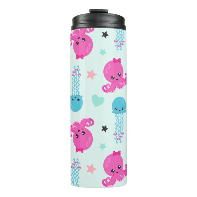 Meerestiere, Meeresleben, Oktopus, Quallen, Herzen Thermosbecher (Vorderseite)