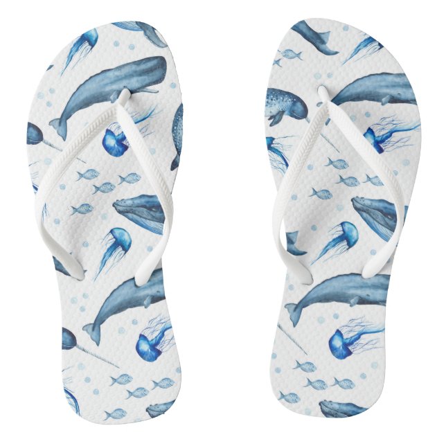 Meerestiere mit blauer Wasserfarbe | Badesandalen (Fußbett)