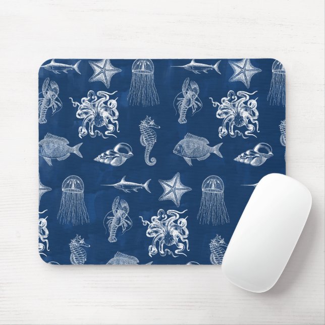 Meerestiere mit blauer Wasserfarbe Mousepad (Mit Mouse)