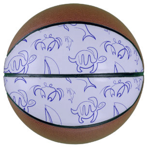 Meerestiere und Segelboot in einem Linienzeichnung Basketball