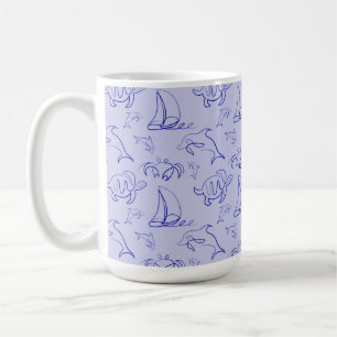 Meerestiere und Segelboot in einem Linienzeichnung Kaffeetasse