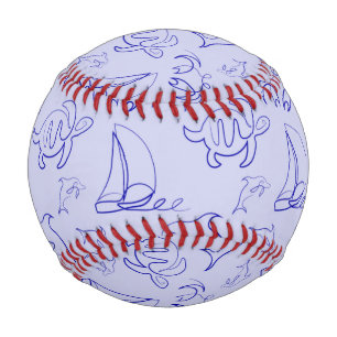 Meerestiere und Segelboote mit einer einzigen zeic Baseball
