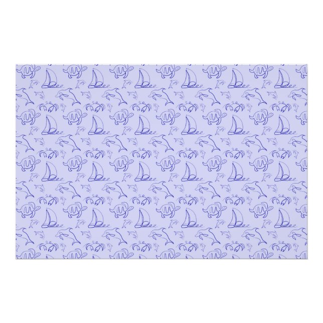 Meerestiere und Segelboote mit einer einzigen zeic Fotodruck (Vorne)