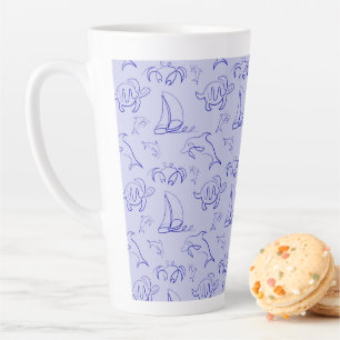Meerestiere und Segelboote mit einer einzigen zeic Milchtasse