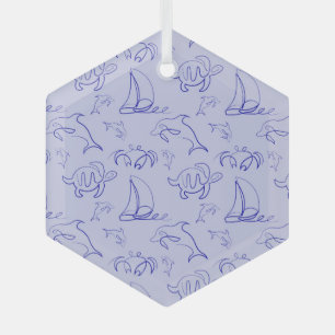 Meerestiere und Segelboote mit einer einzigen zeic Ornament Aus Glas