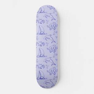 Meerestiere und Segelboote mit einer einzigen zeic Skateboard