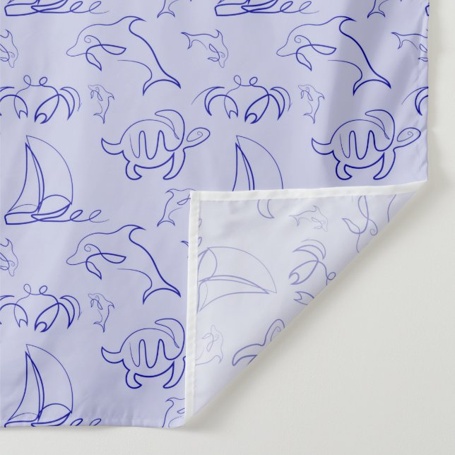 Meerestiere und Segelboote mit einer einzigen zeic Wandteppich (Detail)