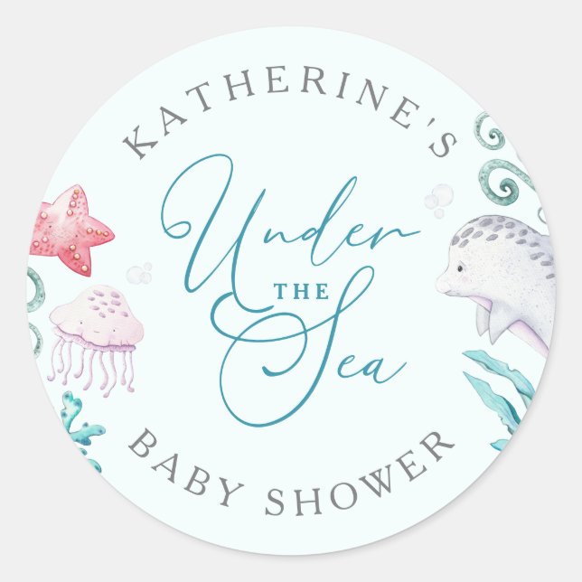 Meerestiere unter der Kinderdusche des Meeres Runder Aufkleber (Vorderseite)