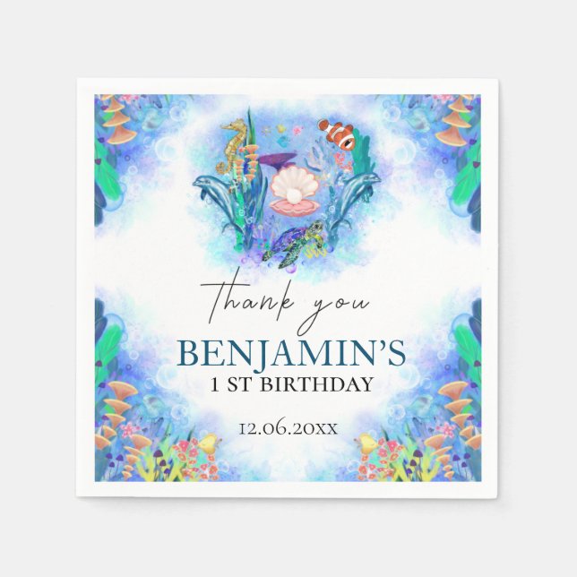 Meerestiere Wild Ein Geburtstag Napkins Serviette (Vorderseite)