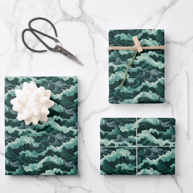 Meereswellen Geschenkpapier Set (Vorderseite)