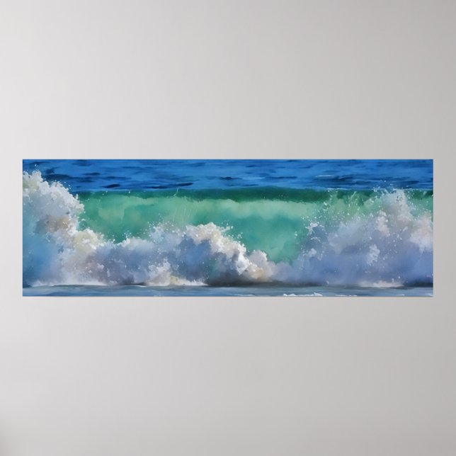 Meereswellen im Malibu Panorama Wasserfarbenwelt S Poster (Vorne)