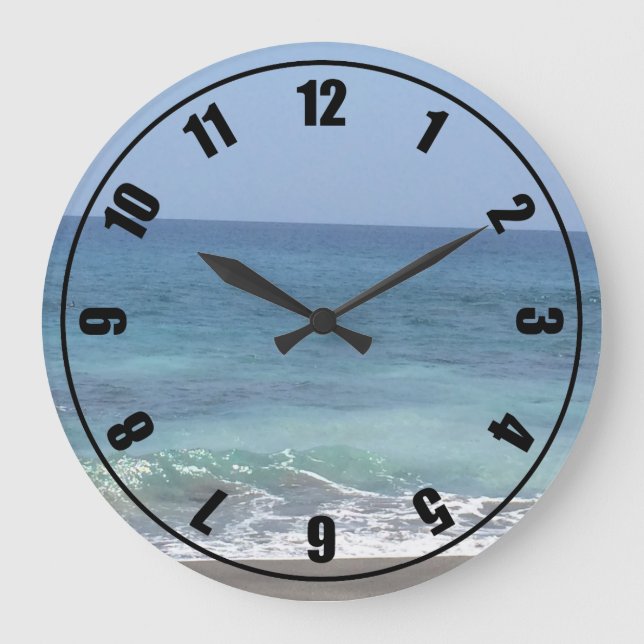 Meereswellen und Sandstrand Große Wanduhr (Vorderseite)