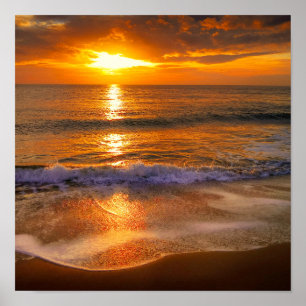 Meereswellen während des Sonnenuntergangs Poster