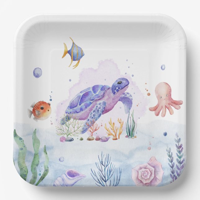 Meereswelt für Wasserfarben Papier Teller (Vorderseite)