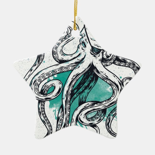 Meereswelt-Krake Keramik Ornament (Vorne)