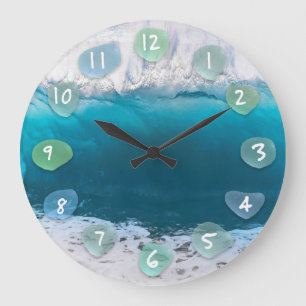 Meerglas und Ozeanwelle - große Uhr
